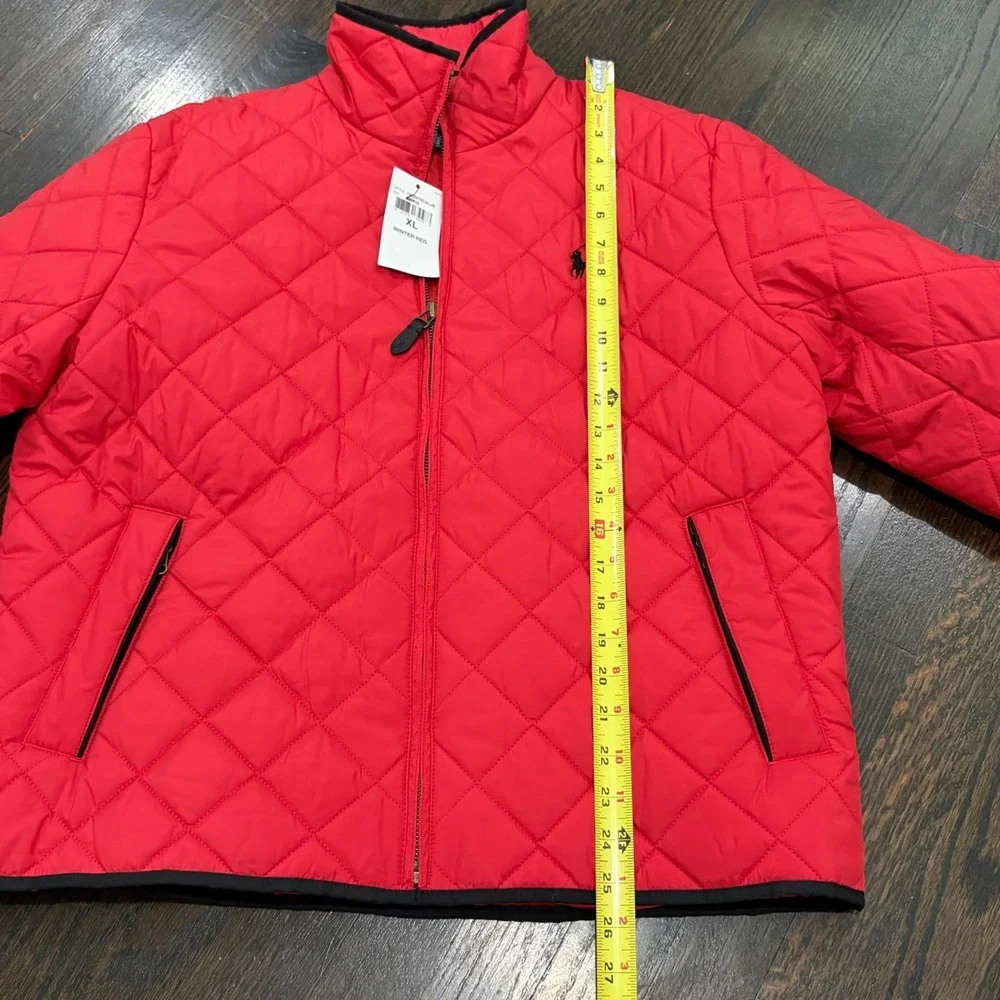 Ralph Lauren Sport Quilted Jacket Womens XL Red Diamond Mock‎ Neck Zip Puffer